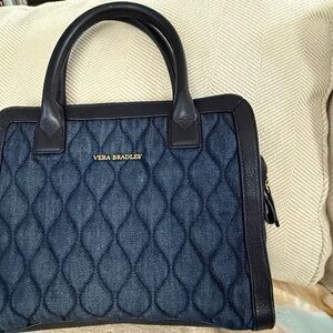 Vera Bradley Quilted Denim Satchel in Dark Blue with Black Trim